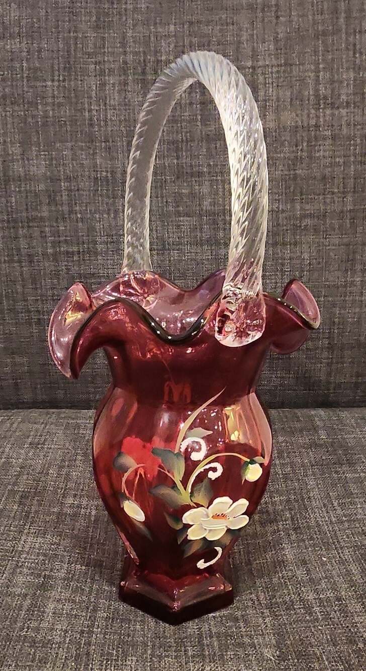 Fenton Glass Messenger Cranberry Basket - Picture 4 of 12